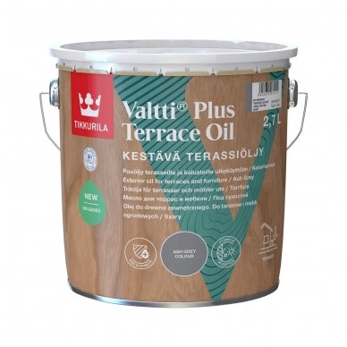 Terasų ir lauko baldų aliejus TIKKURILA VALTTI PLUS TERRACE OIL, pilkos sp., 2,7l