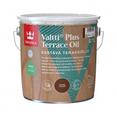 Terasų ir lauko baldų aliejus TIKKURILA VALTTI PLUS TERRACE OIL, rudos sp., 2,7l