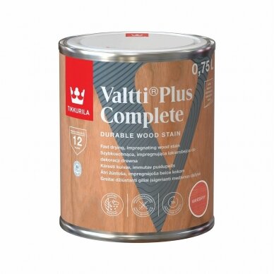 Medienos dažyvė TIKKURILA VALTTI PLUS COMPLETE, šilko matiniai, raudonmedžio sp., 0,75 l