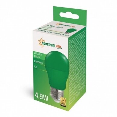 LED lemputė, 4.9W E27 GLS, žalia, SPECTRUM LED 1